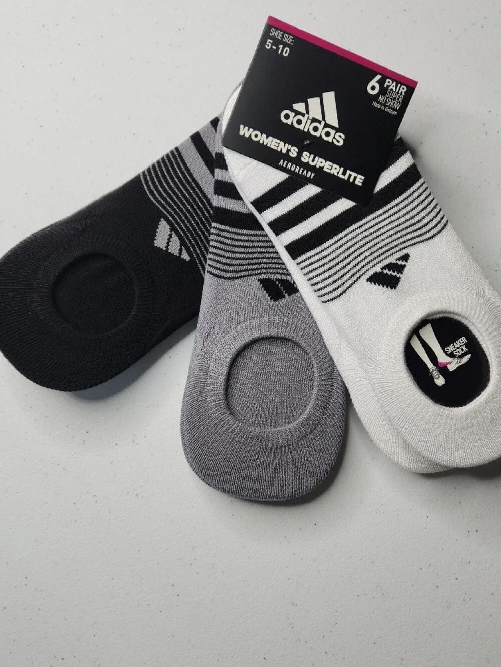 adidas Women's Superlite No-Show Sneaker Socks - White & Black